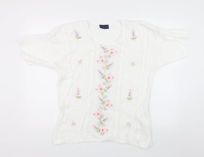Fashion Extra Womens White Floral  Pullover Jumper Size 16