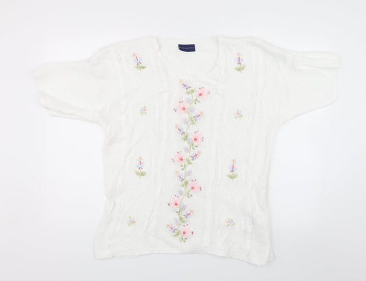 Fashion Extra Womens White Floral  Pullover Jumper Size 16