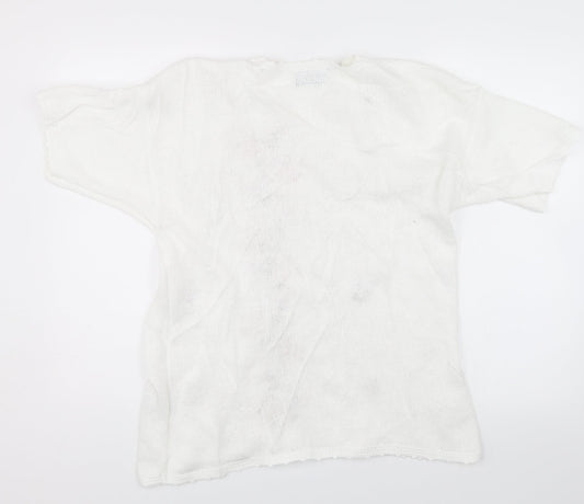 Fashion Extra Womens White Floral  Pullover Jumper Size 16