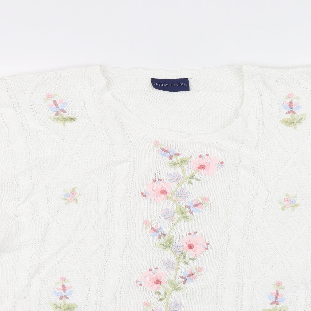 Fashion Extra Womens White Floral  Pullover Jumper Size 16