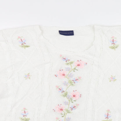 Fashion Extra Womens White Floral  Pullover Jumper Size 16
