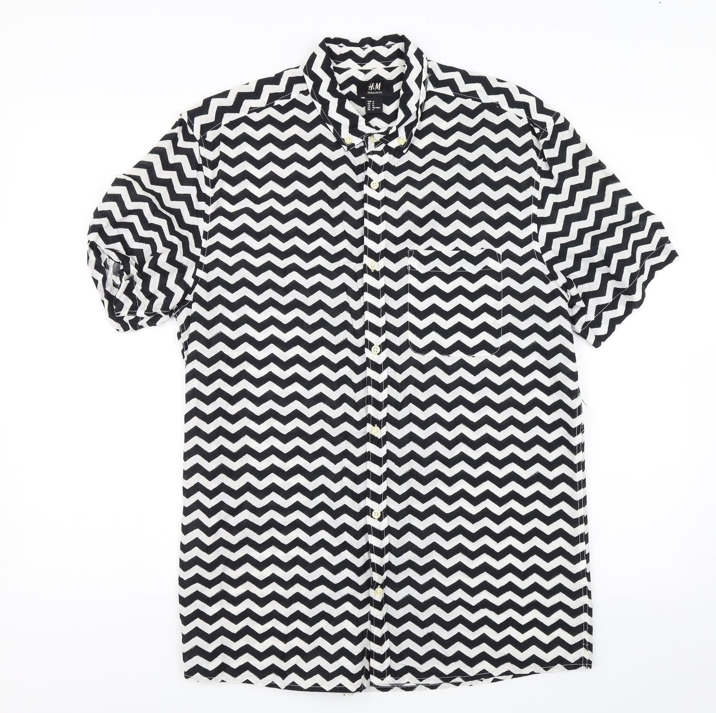 Womens UK Size M H&M Black Basic Button-Up