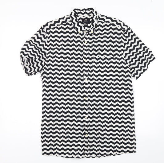 Womens UK Size M H&M Black Basic Button-Up