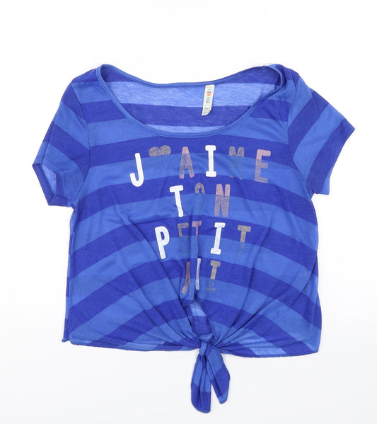 Denim & Co. Womens Blue Striped  Basic T-Shirt Size 10