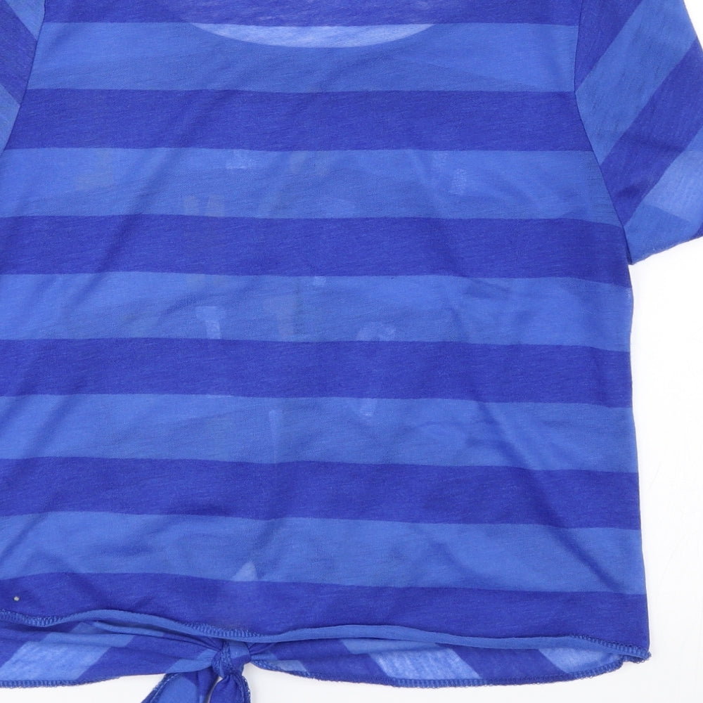 Denim & Co. Womens Blue Striped  Basic T-Shirt Size 10