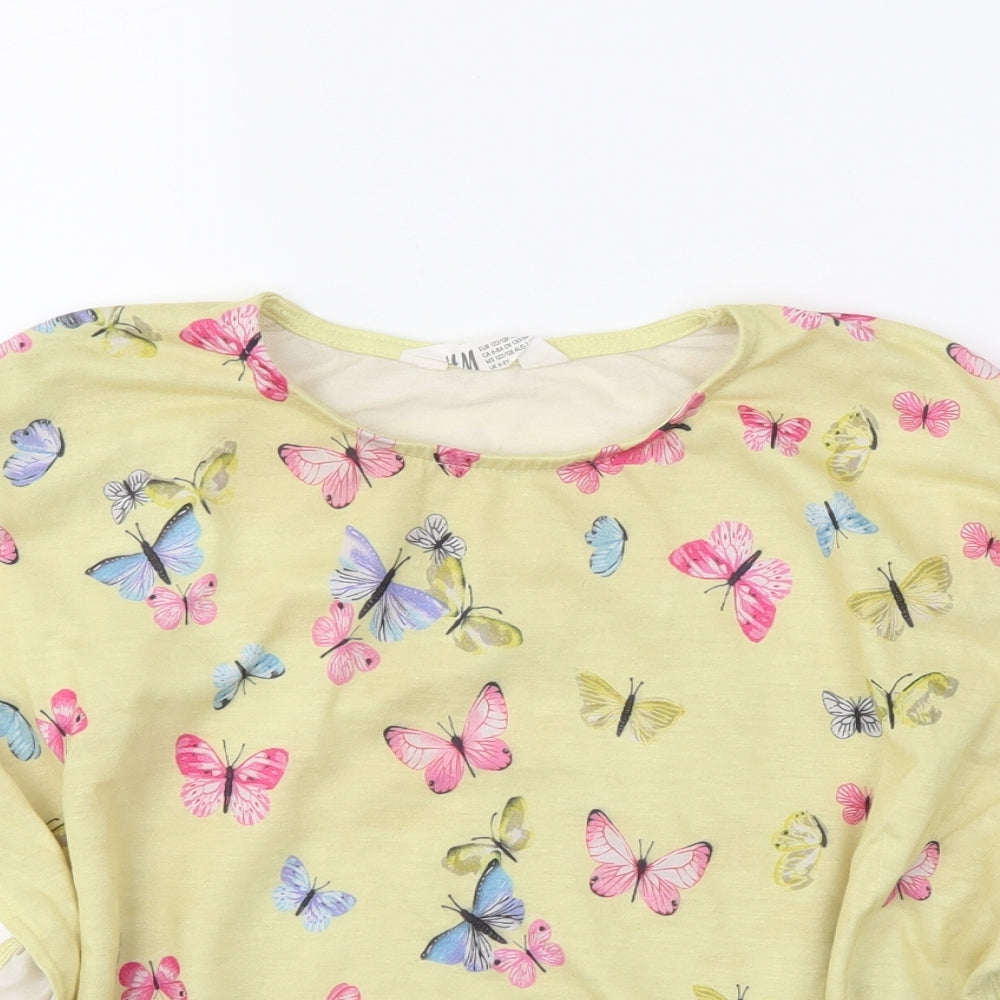 H&M Girls Yellow Floral  Basic T-Shirt Size 7-8 Years  - butterflies