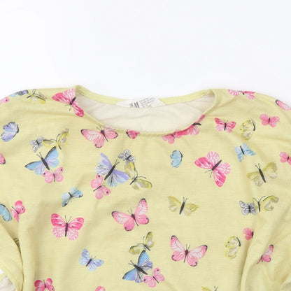 H&M Girls Yellow Floral  Basic T-Shirt Size 7-8 Years  - butterflies