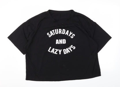 Womens UK Size 4XL Preworn Black Cropped T-Shirt