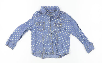 denim Co Girls Blue Polka Dot Denim Basic Button-Up Size 2-3 Years