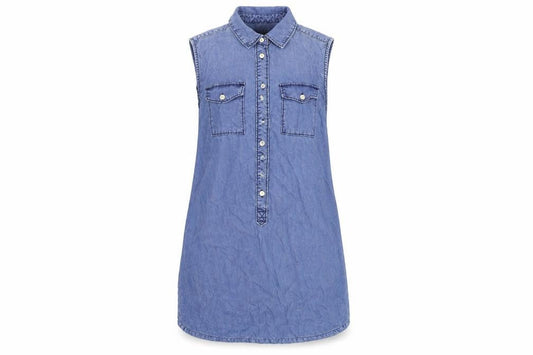 Front view of Denim CO women’s blue denim a-line, size UK 8