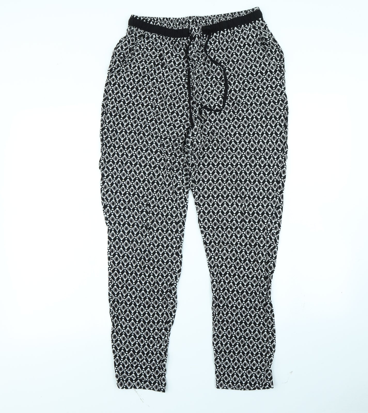 New Look Womens Black Geometric  Trousers  Size 10 L27 in