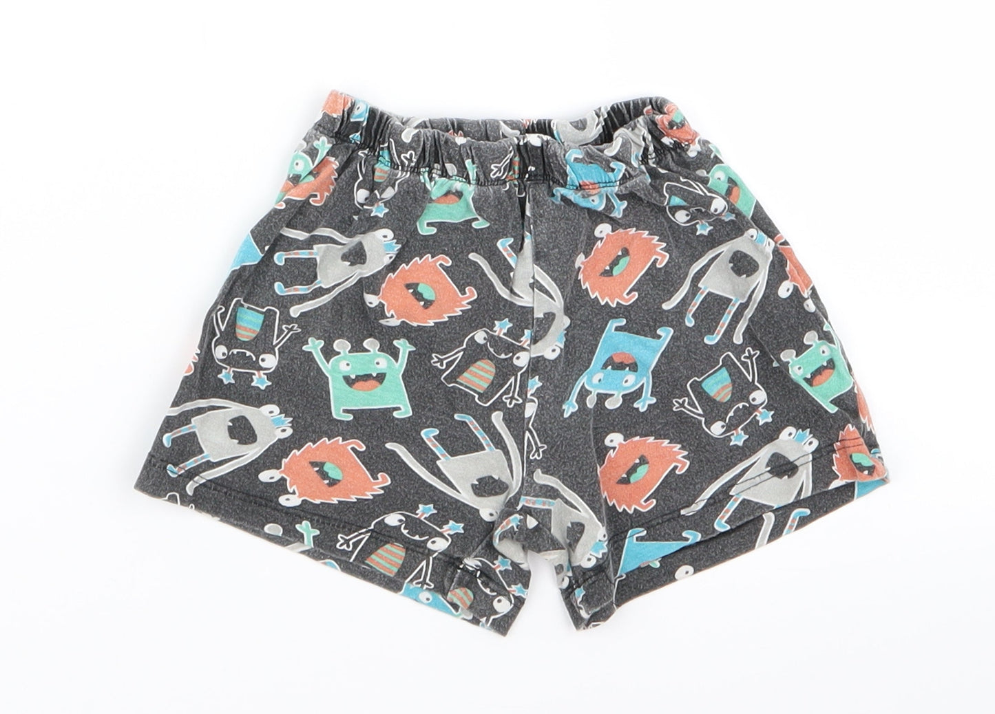 Preworn Boys Black Animal Print  Sweat Shorts Size 2 Years - monster