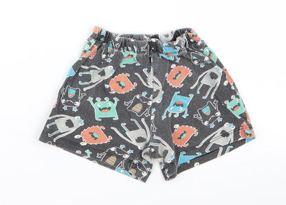 Preworn Boys Black Animal Print  Sweat Shorts Size 2 Years - monster