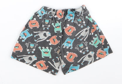 Preworn Boys Black Animal Print  Sweat Shorts Size 2 Years - monster