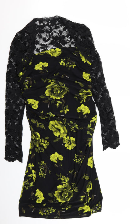 preorn Womens Black Floral  Fit & Flare  Size M