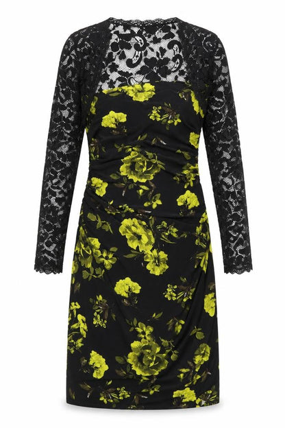 preorn Womens Black Floral  Fit & Flare  Size M