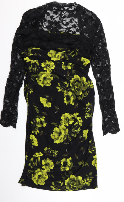 preorn Womens Black Floral  Fit & Flare  Size M