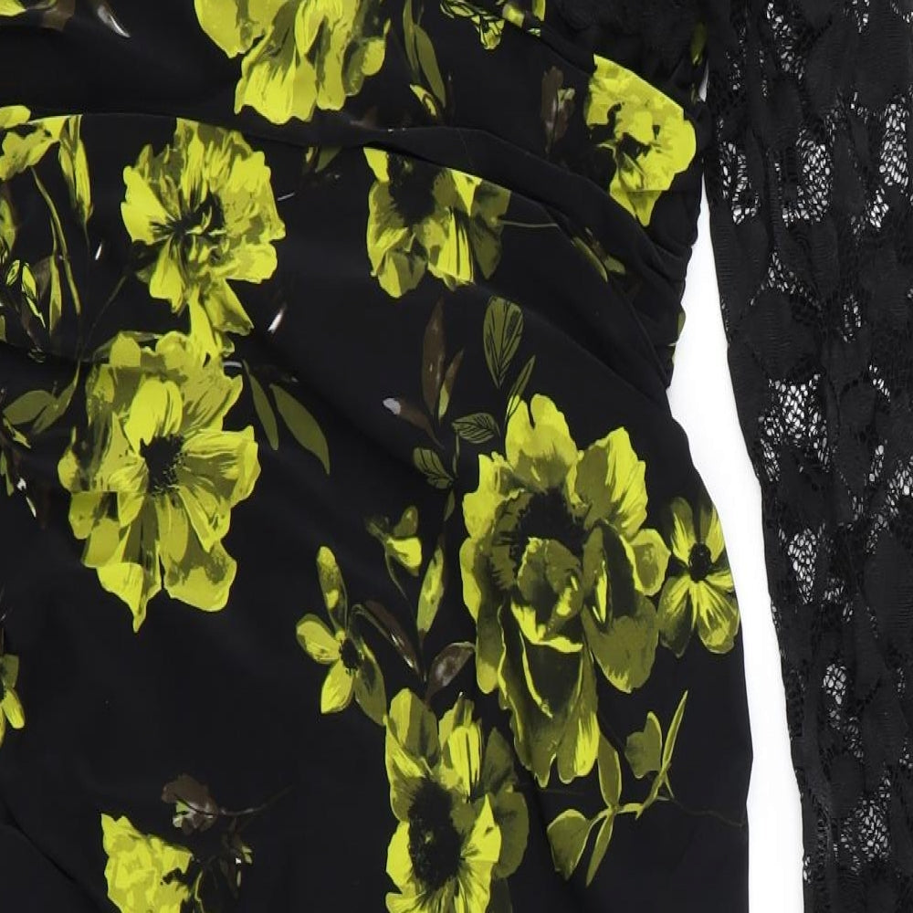 preorn Womens Black Floral  Fit & Flare  Size M