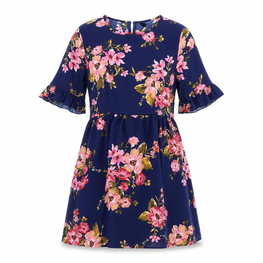 Emery Rose Womens Blue Floral  A-Line  Size L