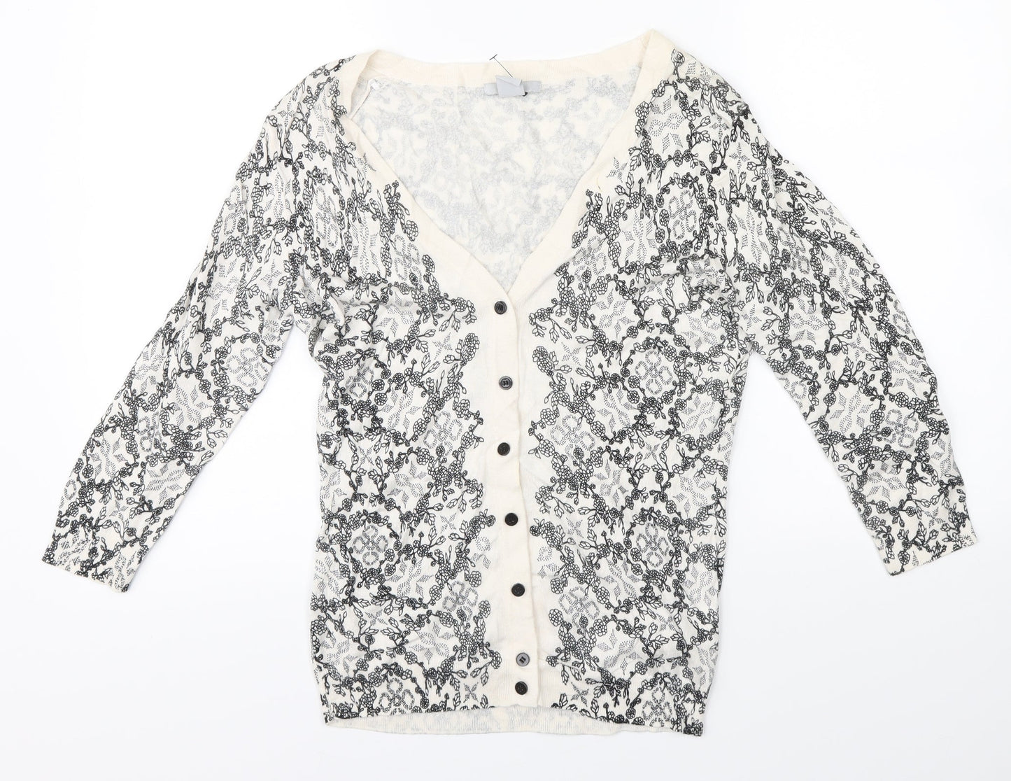 H&M Womens White Floral  Cardigan Jumper Size S