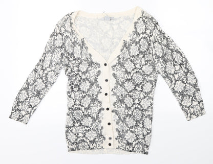 H&M Womens White Floral  Cardigan Jumper Size S