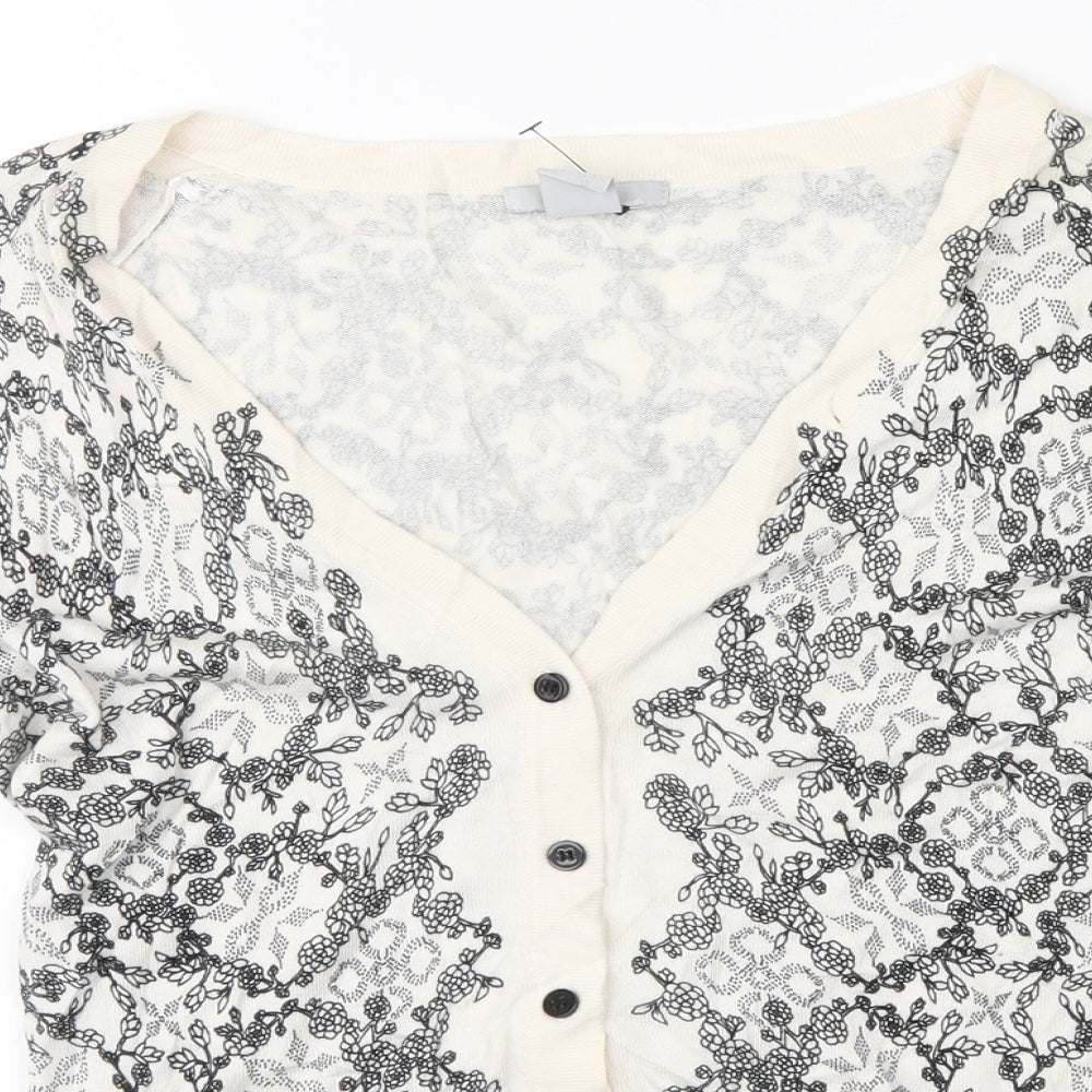H&M Womens White Floral  Cardigan Jumper Size S