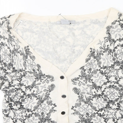 H&M Womens White Floral  Cardigan Jumper Size S