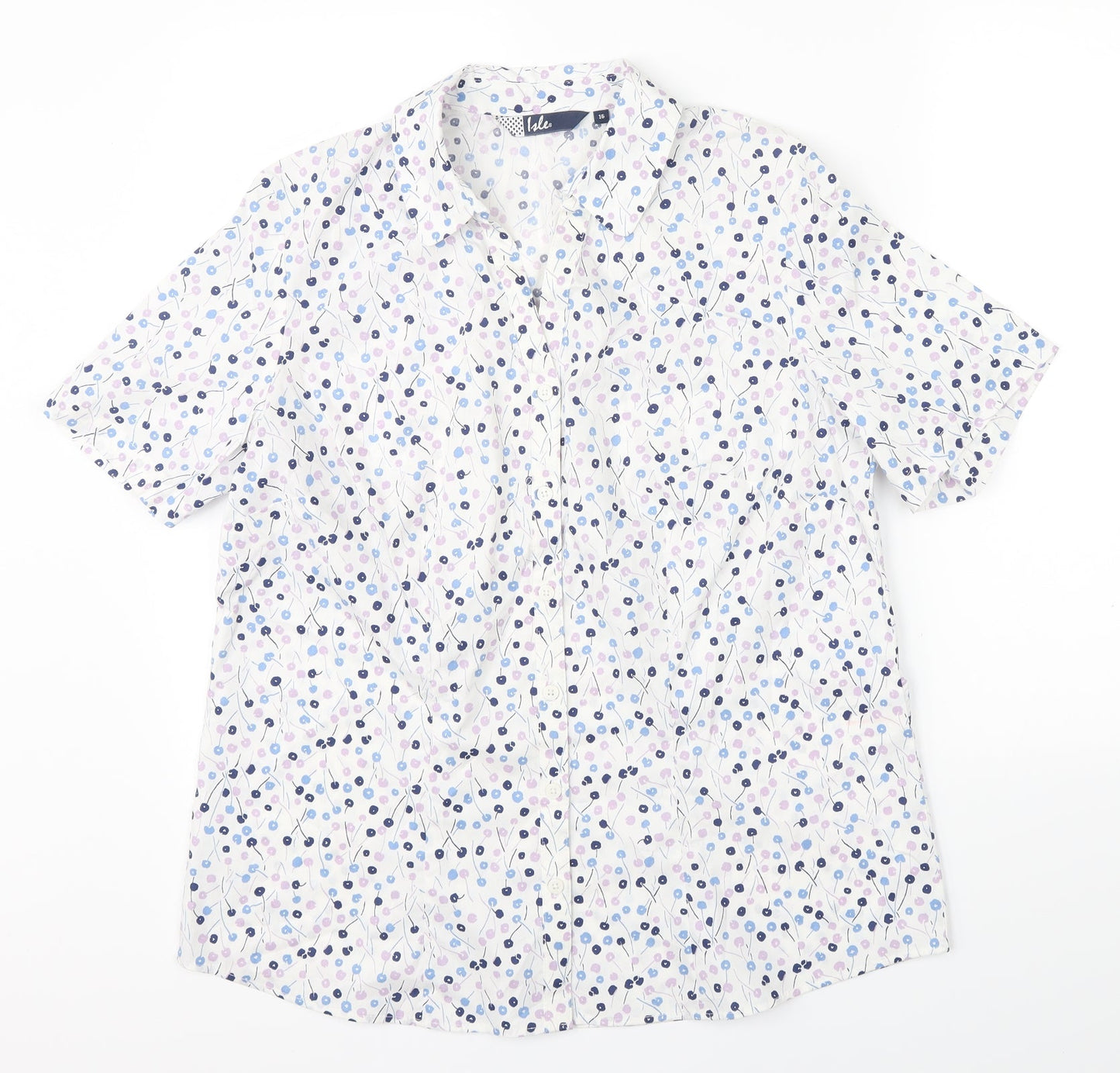 Mens UK Size 16 Isle Silver  Button-Up Short Sleeve Casual Shirt