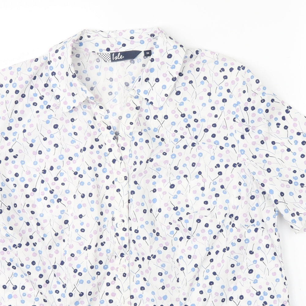 Mens UK Size 16 Isle Silver  Button-Up Short Sleeve Casual Shirt