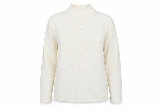 Bonmarché Womens White Argyle/Diamond  Pullover Jumper Size S