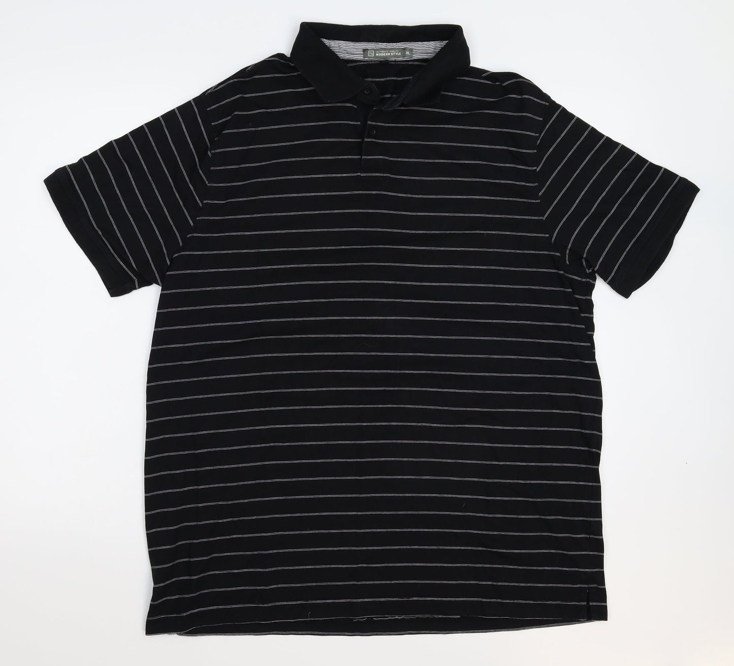 TU Mens Black Striped   Polo Size XL