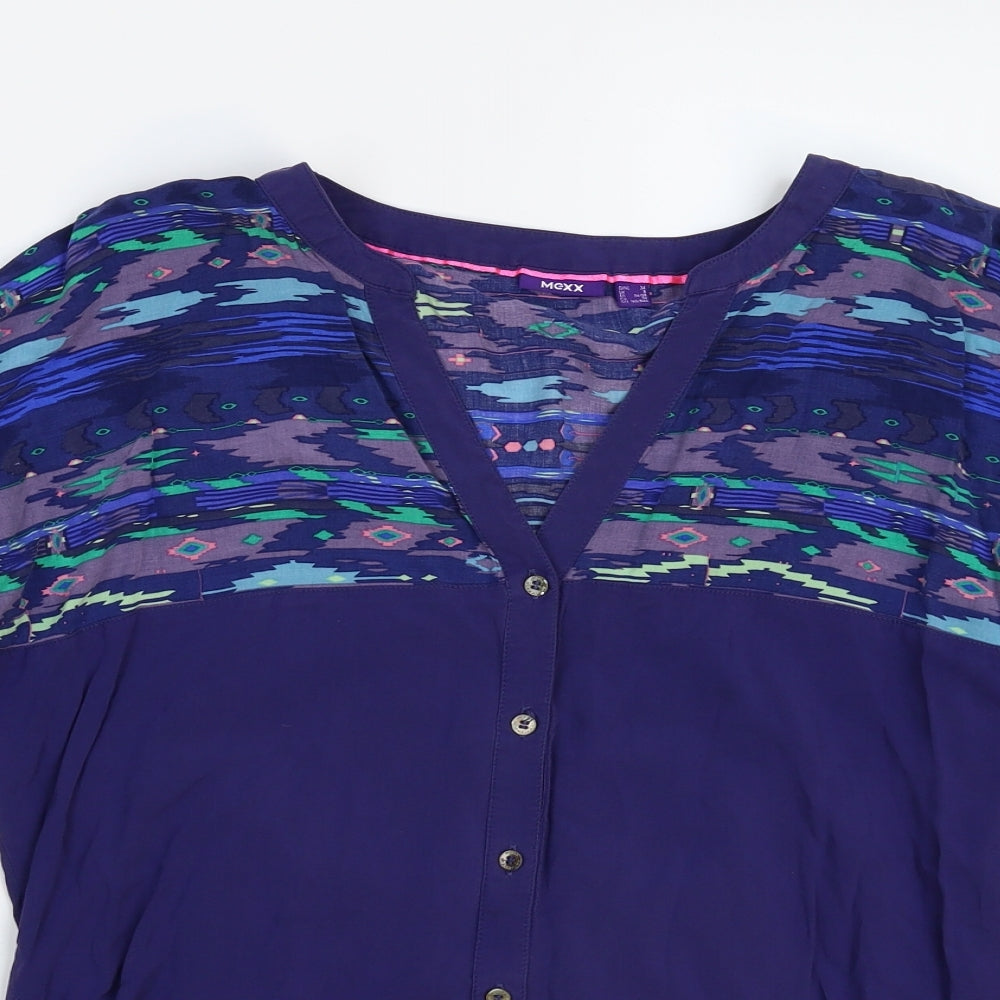 Mexx Womens Blue Geometric  Basic Blouse Size 8