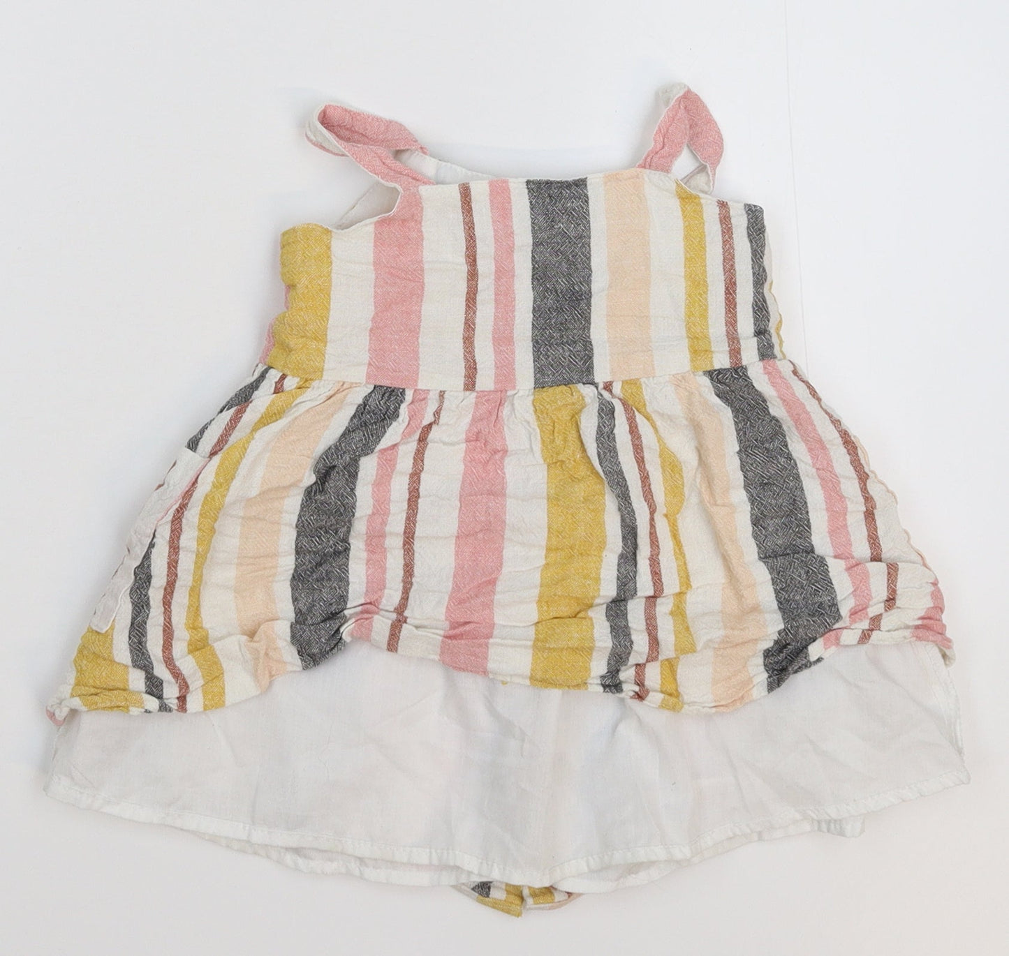 Primark Girls Multicoloured Striped  Pinafore/Dungaree Dress  Size 18-24 Months