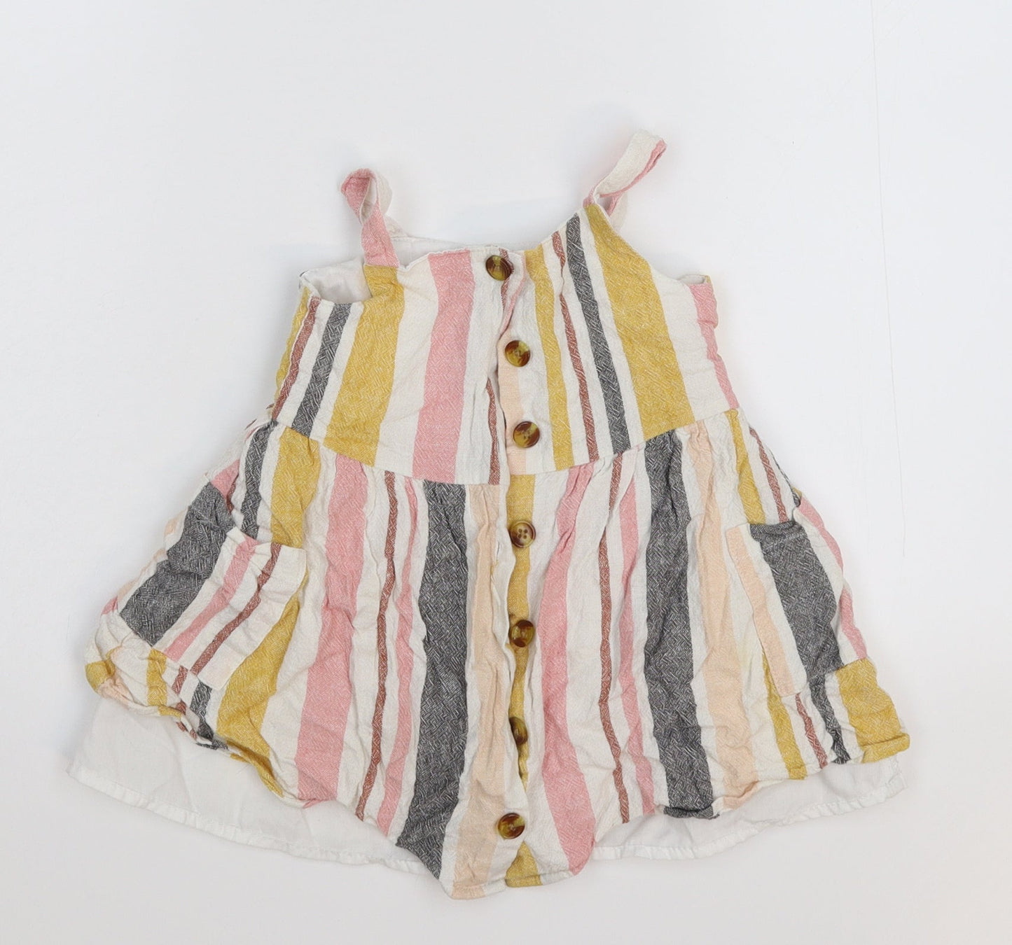 Primark Girls Multicoloured Striped  Pinafore/Dungaree Dress  Size 18-24 Months