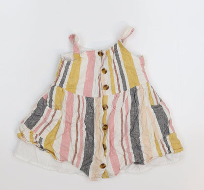 Primark Girls Multicoloured Striped  Pinafore/Dungaree Dress  Size 18-24 Months