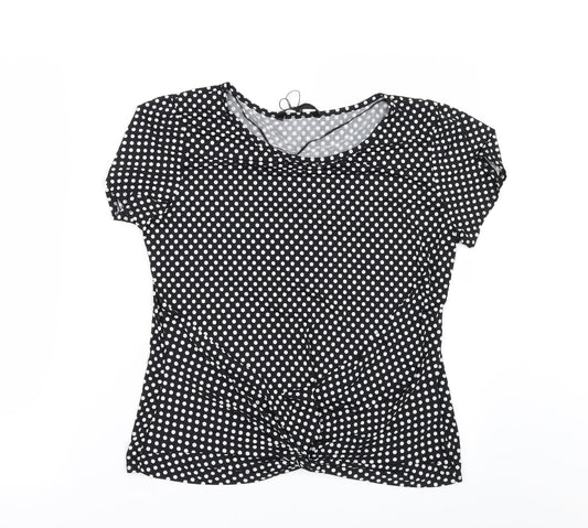 Mia Moda Womens Black Polka Dot  Basic T-Shirt Size 14