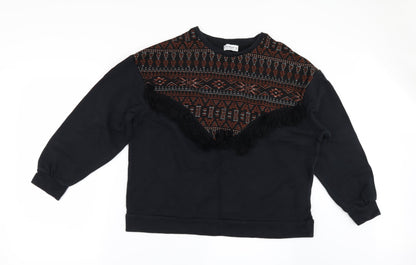 pull & Womens Black Geometric  Pullover Sweatshirt Size M