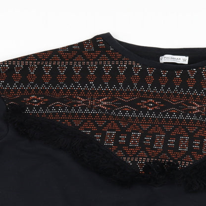 pull & Womens Black Geometric  Pullover Sweatshirt Size M