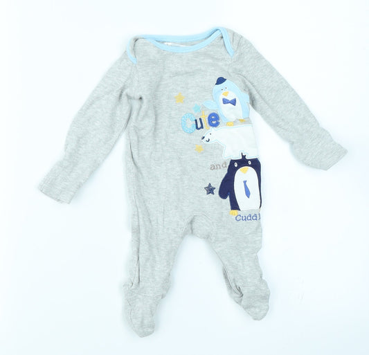 Baby M&Co Boys Grey   Babygrow One-Piece Size 0-3 Months  - Penguin