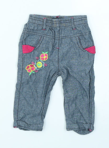 I Love Summer Girls Blue  Denim Cargo Jeans Size 12 Months