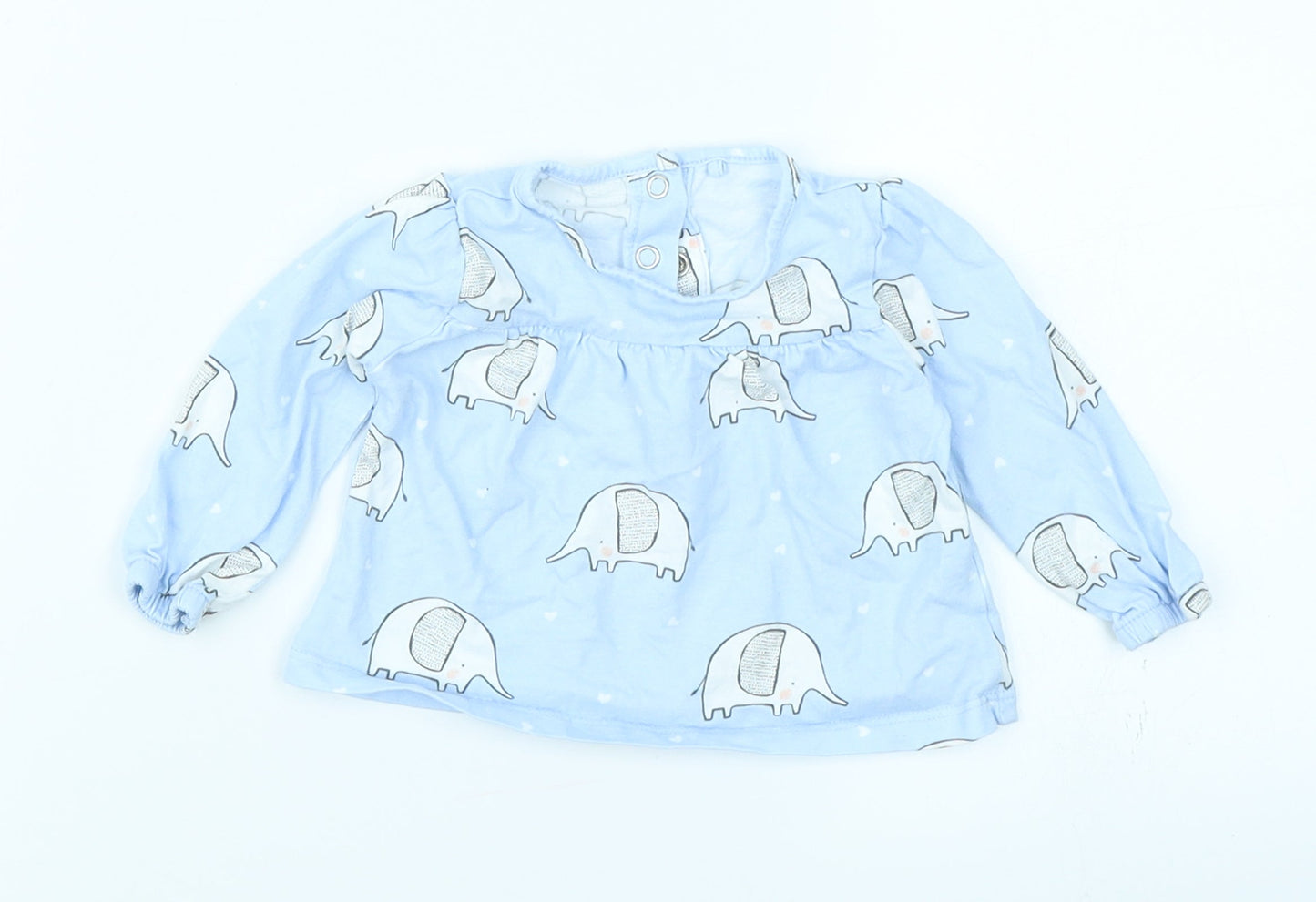 TU Girls Blue   Basic T-Shirt Size 0-3 Months  - Elephant print
