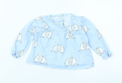 TU Girls Blue   Basic T-Shirt Size 0-3 Months  - Elephant print