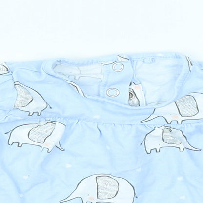 TU Girls Blue   Basic T-Shirt Size 0-3 Months  - Elephant print