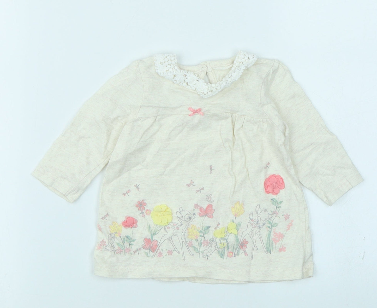 George Girls Beige Floral  Basic T-Shirt Size 0-3 Months  - Bambi