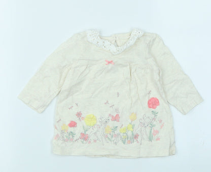George Girls Beige Floral  Basic T-Shirt Size 0-3 Months  - Bambi