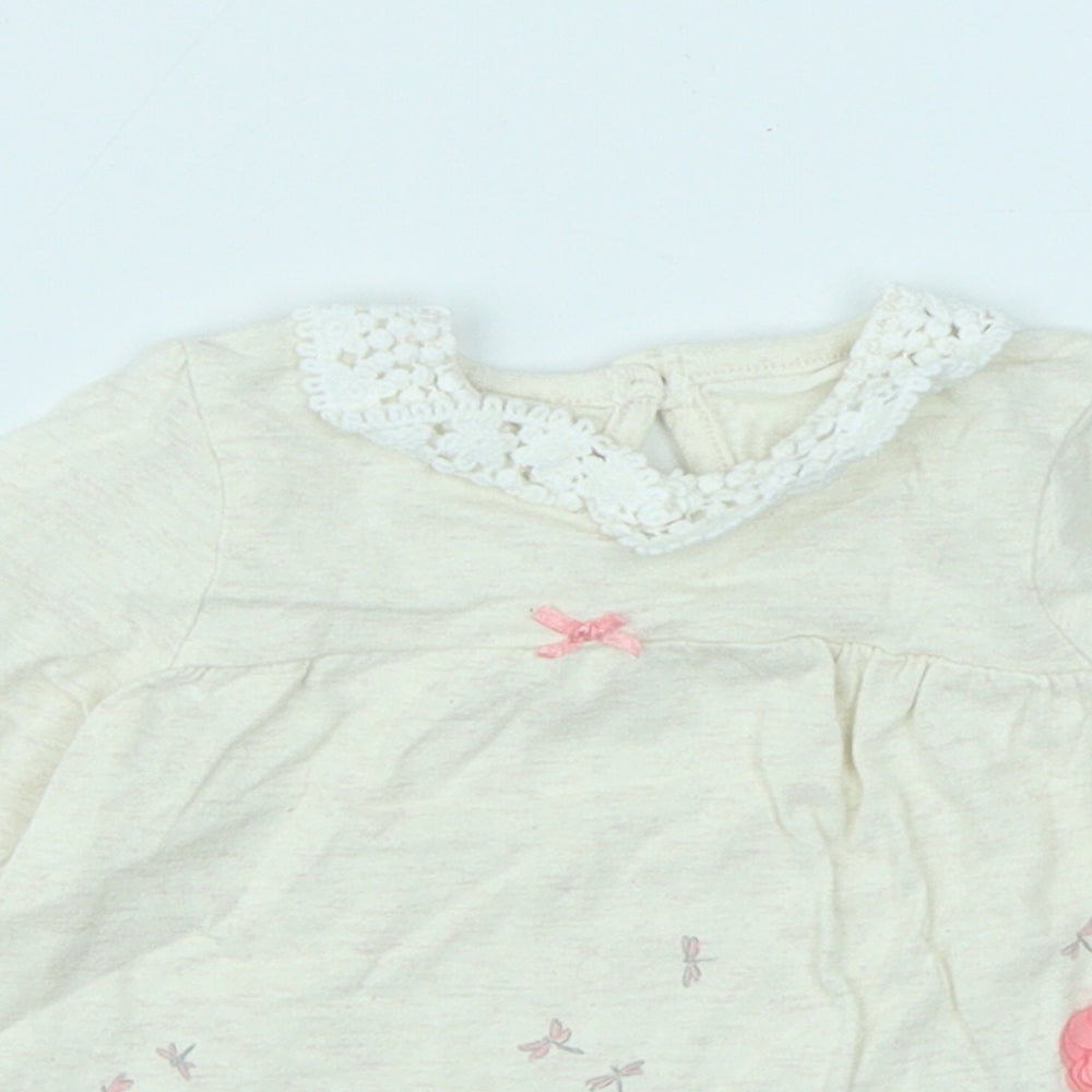 George Girls Beige Floral  Basic T-Shirt Size 0-3 Months  - Bambi