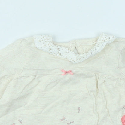 George Girls Beige Floral  Basic T-Shirt Size 0-3 Months  - Bambi