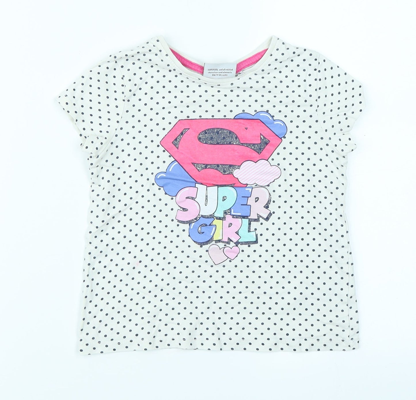 Supergirl Girls White Spotted  Basic T-Shirt Size 6 Years  - Supergirl