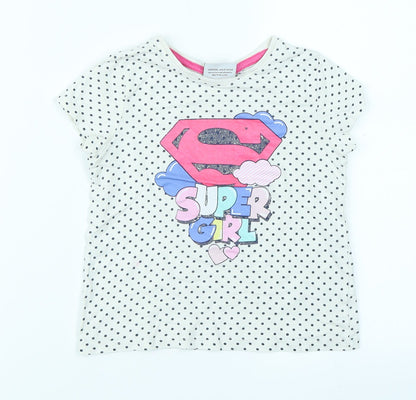 Supergirl Girls White Spotted  Basic T-Shirt Size 6 Years  - Supergirl