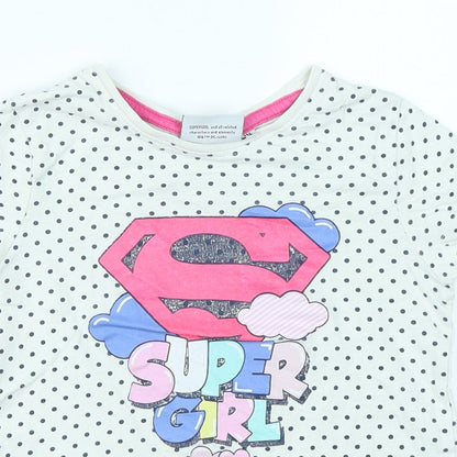 Supergirl Girls White Spotted  Basic T-Shirt Size 6 Years  - Supergirl